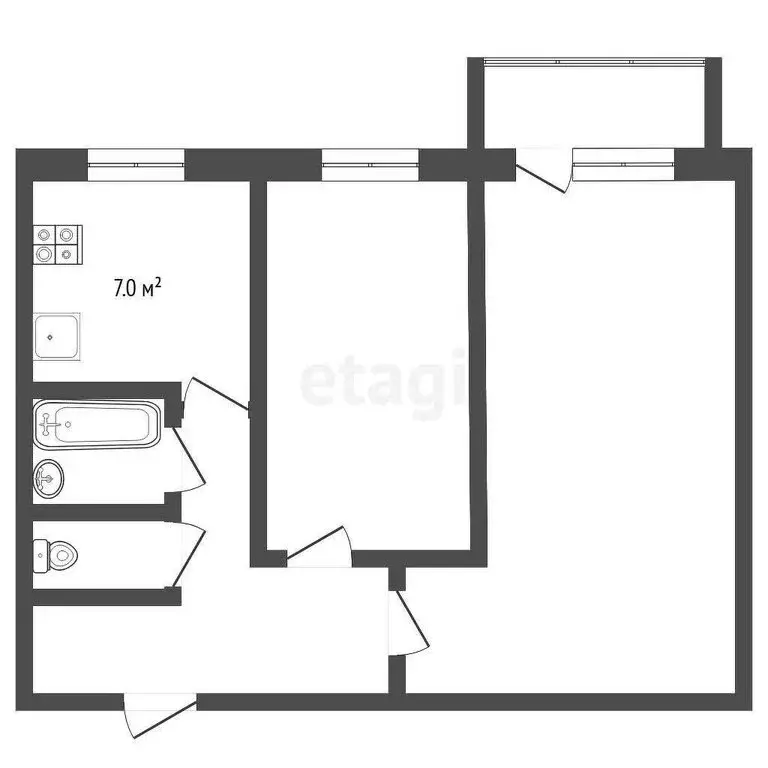 2-комнатная квартира: Тюмень, улица 50 лет Октября, 70 (43.6 м) - Фото 1