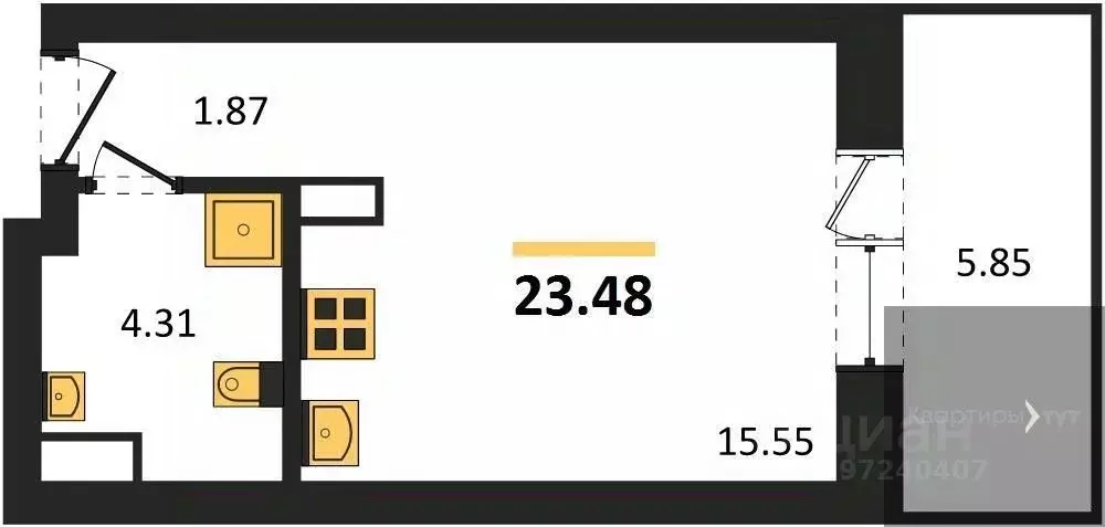 Студия Воронежская область, Воронеж Транспортная ул., 58 (23.48 м) - Фото 1