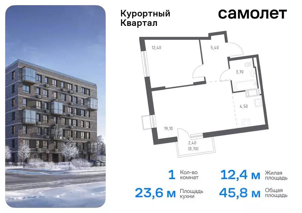 1-к кв. Санкт-Петербург пос. Песочный, Центральная ул., 85 (45.8 м) - Фото 0