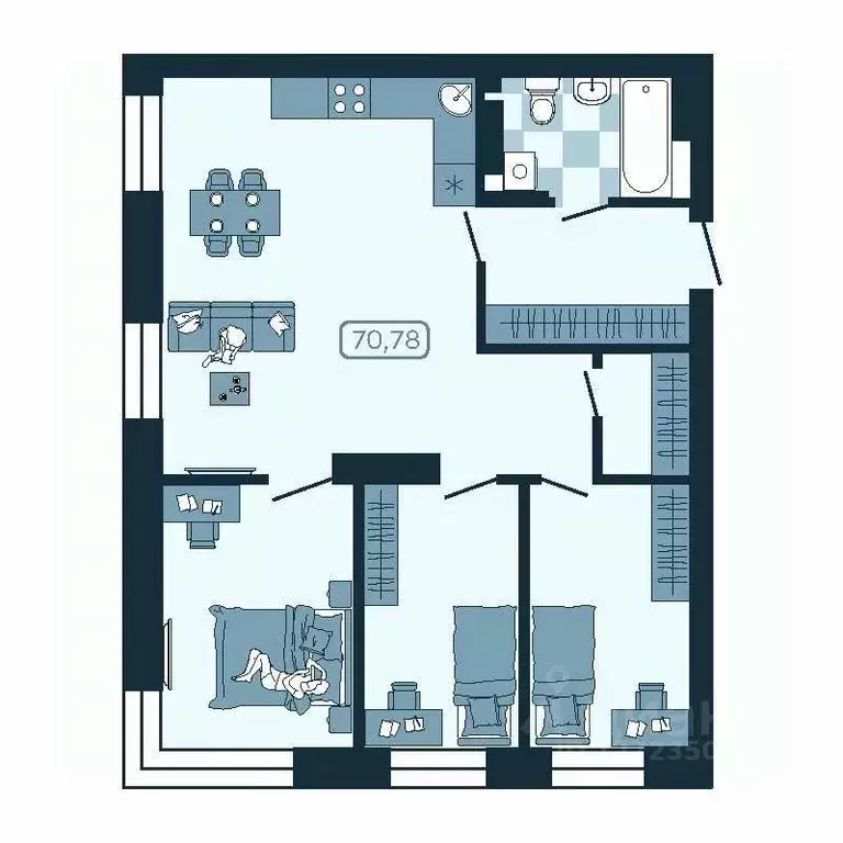 4-к кв. Приморский край, Владивосток ул. Борисенко, 100Кс1 (70.78 м) - Фото 0