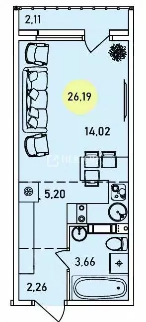 Студия Ярославская область, Ярославль ул. Лескова, 44 (26.19 м) - Фото 2