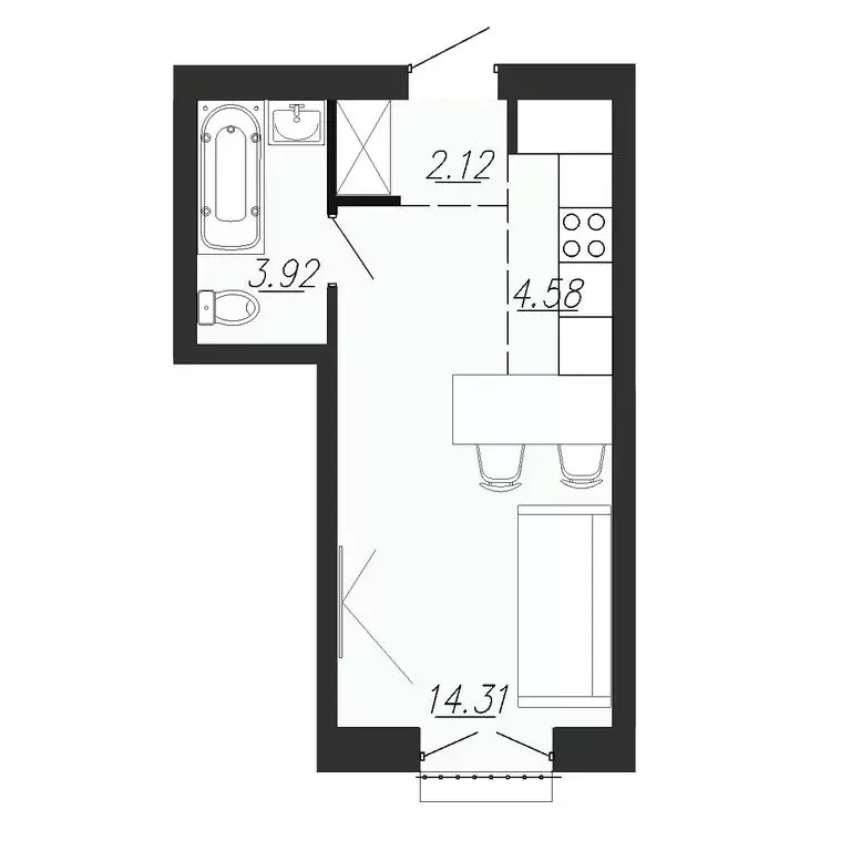 1-комнатная квартира: Челябинская область, Южноуральск (24.9 м) - Фото 0