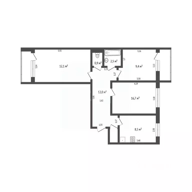 3-к кв. Брянская область, Брянск ул. Брянского Фронта, 4 (61.1 м) - Фото 2