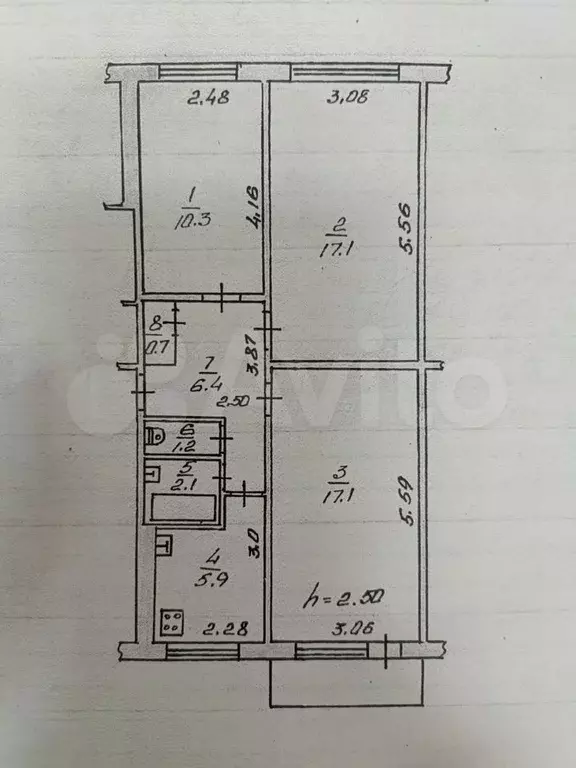 3-к. квартира, 60,8 м, 4/5 эт. - Фото 0