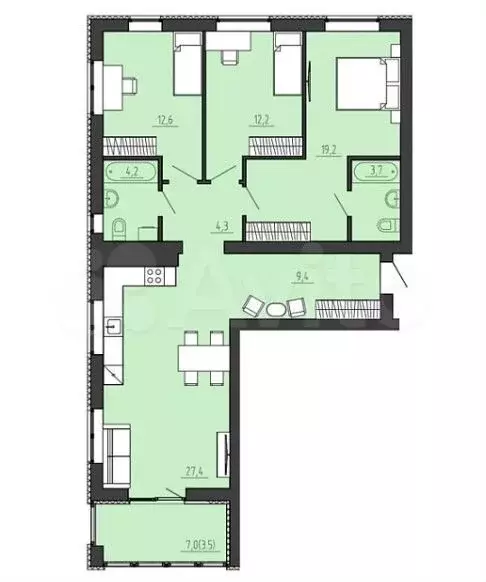 3-к. квартира, 100 м, 1/8 эт. - Фото 1