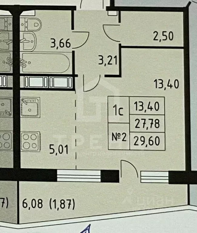 Студия Санкт-Петербург Заневский просп., 42 (27.9 м) - Фото 2