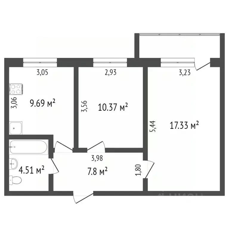 2-к кв. Вологодская область, Вологда Окружное ш., 32 (50.4 м) - Фото 0
