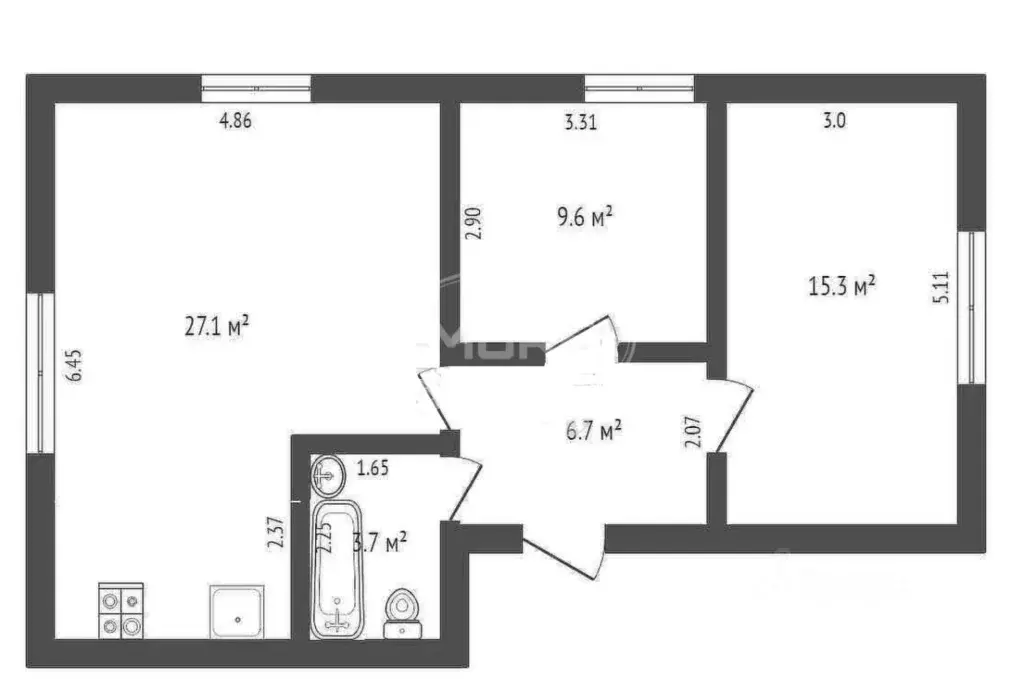 2-к кв. Калининградская область, Гурьевский муниципальный округ, пос. ... - Фото 2