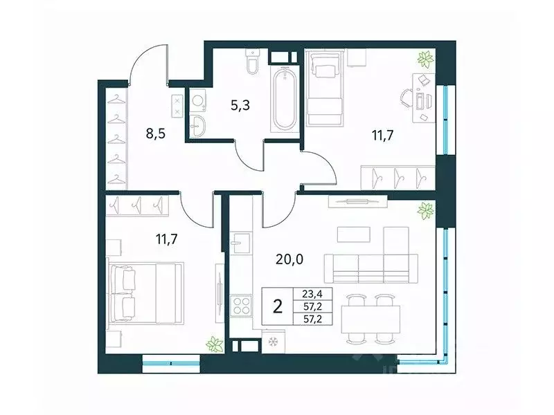 2-к кв. Забайкальский край, Чита Хороший мкр,  (57.2 м) - Фото 1