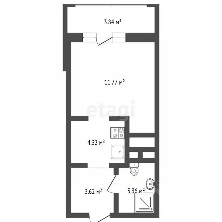 Студия Тюменская область, Тюмень ул. Краснооктябрьская, 16 (25.22 м) - Фото 1