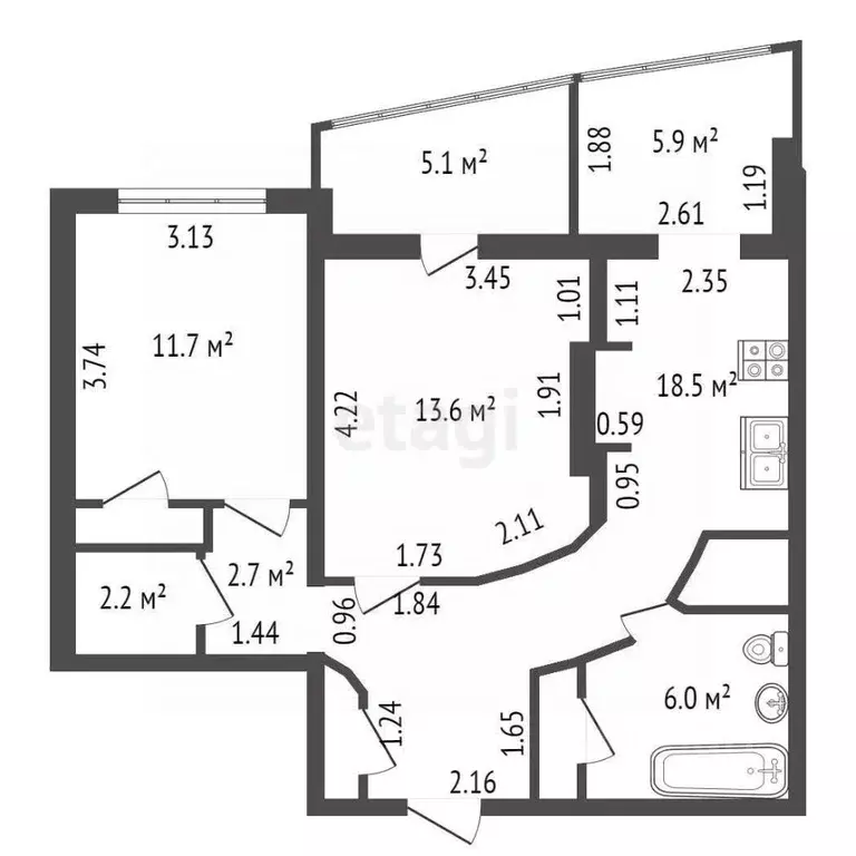 2-к кв. санкт-петербург мебельная ул, 35к2 (57.6 м) - Фото 1