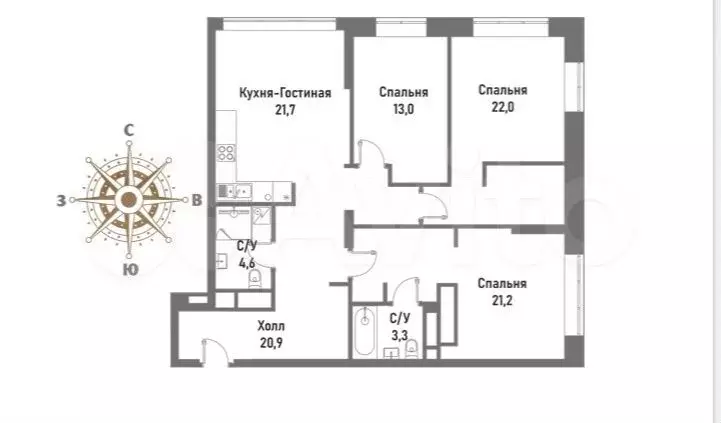 4-к. квартира, 110 м, 3/20 эт. - Фото 0