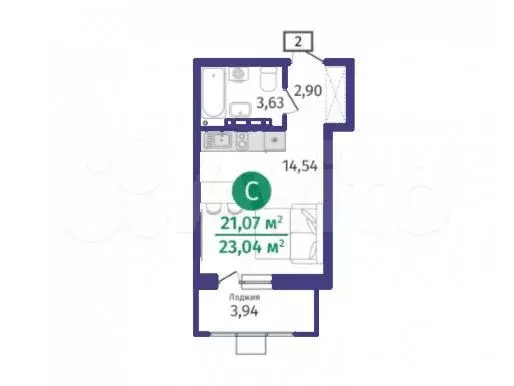 Квартира-студия, 23 м, 4/14 эт. - Фото 1