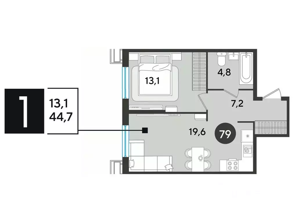 1-к кв. Краснодарский край, Краснодар Парк Победы мкр,  (44.7 м) - Фото 1