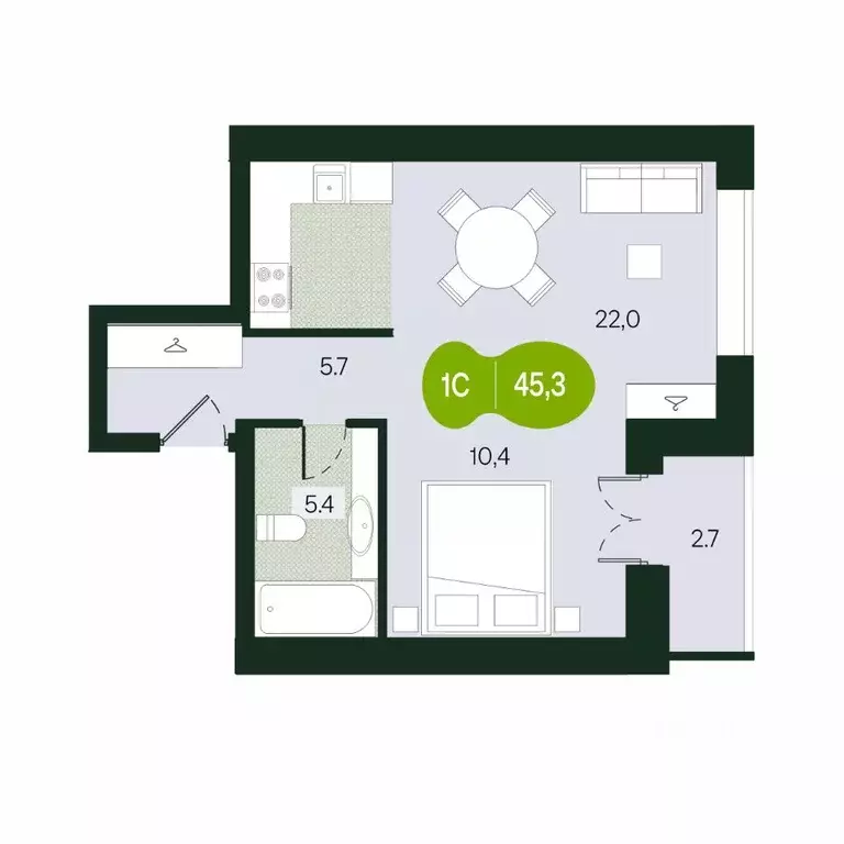 Студия Забайкальский край, Чита ул. Токмакова, 30 (45.3 м) - Фото 1