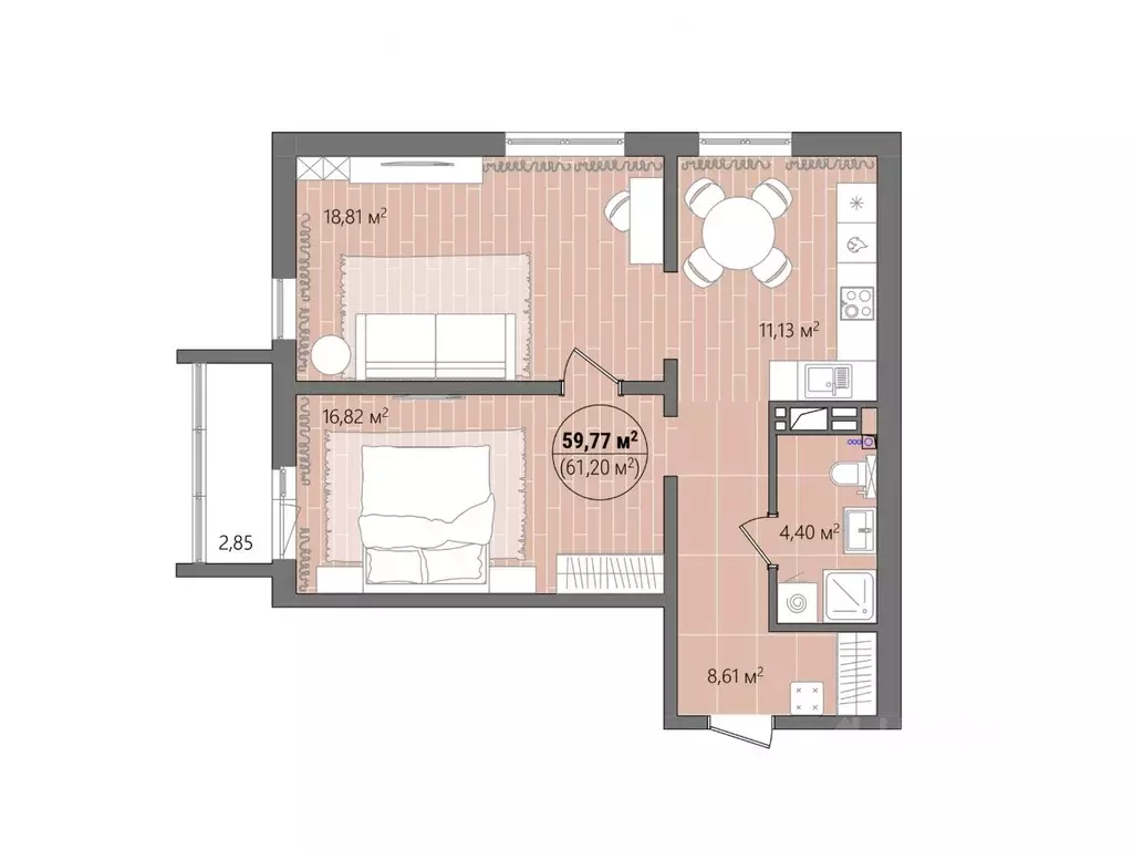 2-к кв. Челябинская область, Челябинск ул. Труда, 14 (62.95 м) - Фото 0