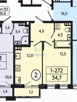 1-к кв. Москва Сосенское поселение, просп. Куприна, 7к1 (33.5 м) - Фото 2