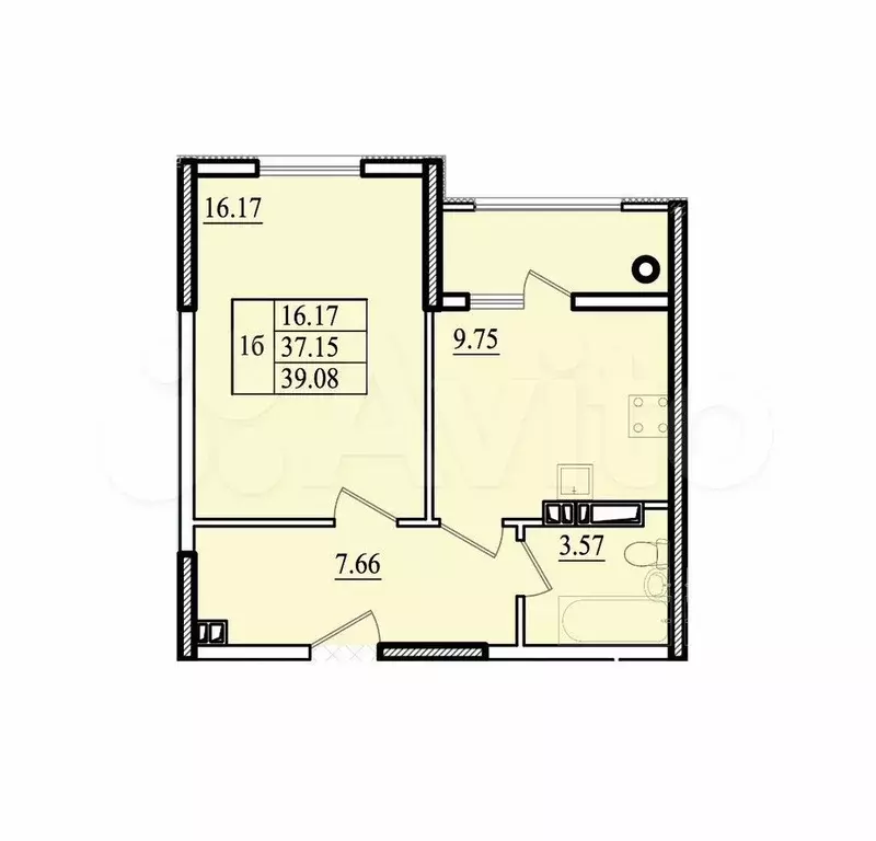 1-к. квартира, 39,1 м, 7/8 эт. - Фото 0