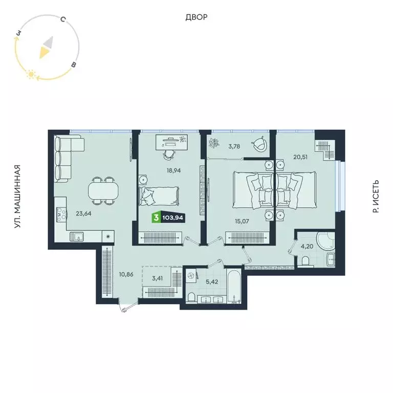 3-комнатная квартира: Екатеринбург, Машинная улица, 1В/4 (103.94 м) - Фото 1