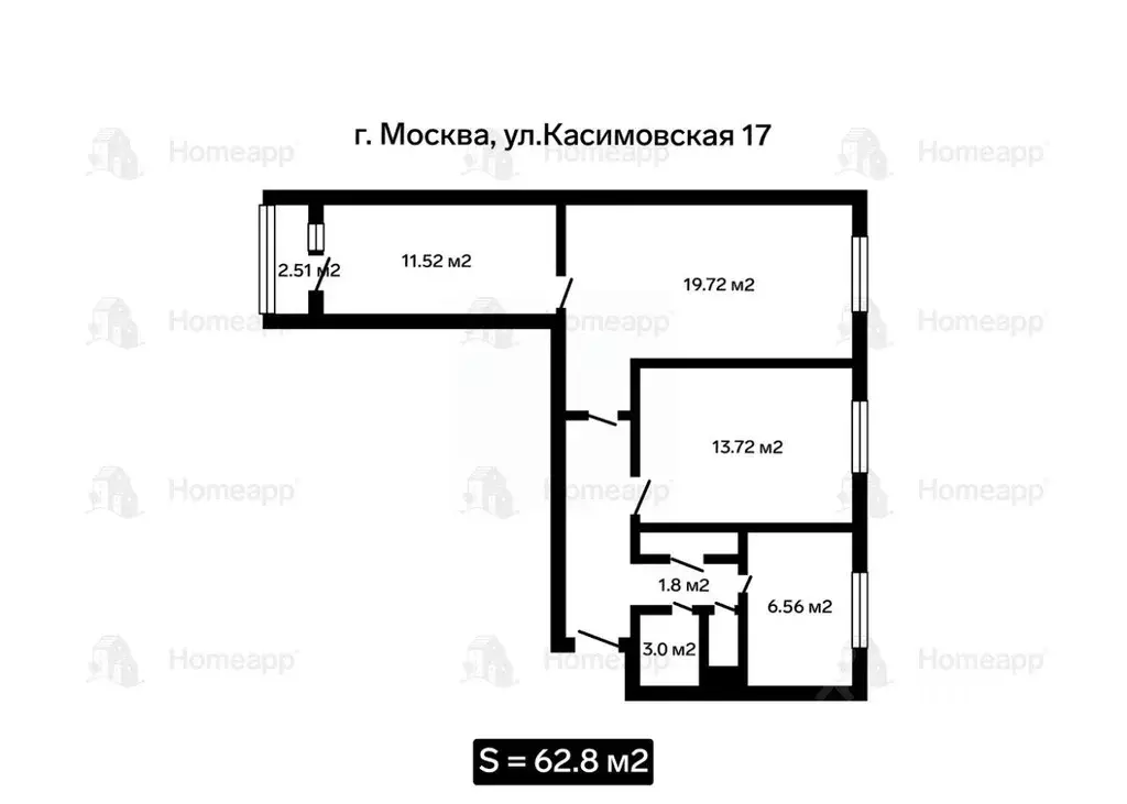 Квартира, 3 комнаты, 62.8 м - Фото 1