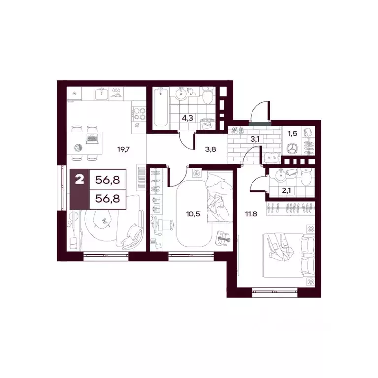 2-к кв. Тюменская область, Тюменский муниципальный округ, д. Дударева ... - Фото 1