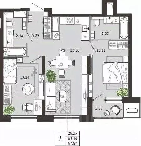 2-к кв. Тульская область, Тула ул. Фридриха Энгельса, 74 (67.87 м) - Фото 1