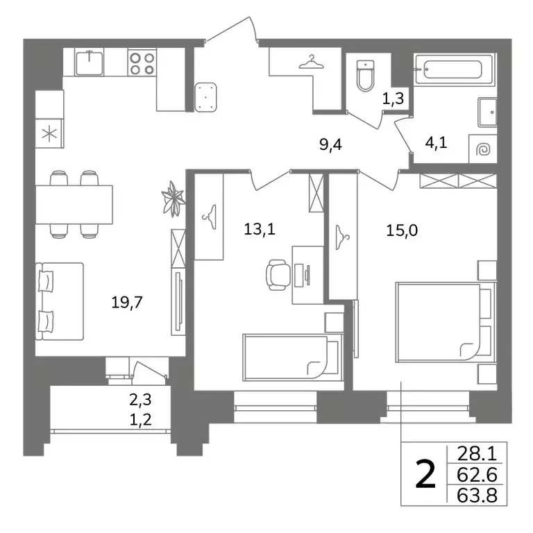 2-комнатная квартира: Санкт-Петербург, Фрунзенский район, ... - Фото 1