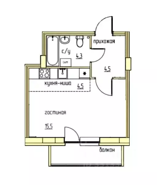 Студия Пермский край, Пермь Кустовая ул., 2А (27.5 м) - Фото 2