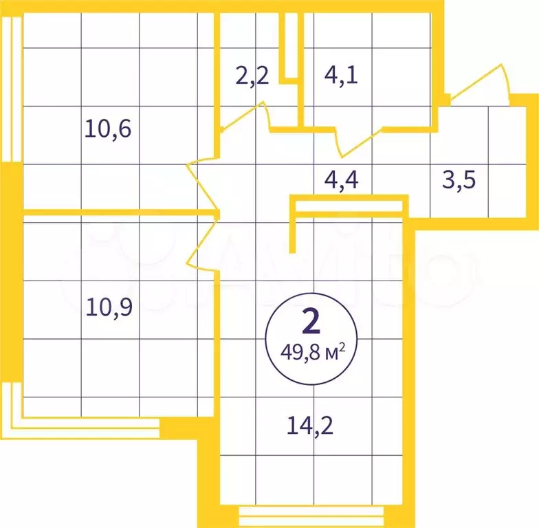 2-к. квартира, 49,8м, 2/8эт. - Фото 1