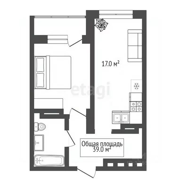2-к кв. Новосибирская область, Новосибирск ул. Ясный Берег, 12 (39.0 ... - Фото 1