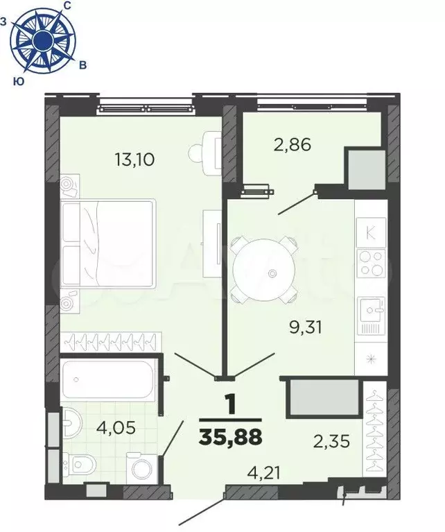1-к. квартира, 35,9 м, 23/25 эт. - Фото 1
