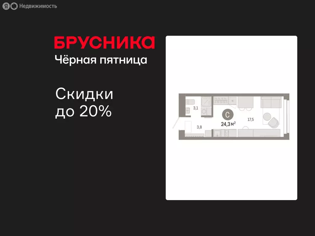 Квартира-студия: Новосибирск, Большевистская улица, 66 (24.29 м) - Фото 1