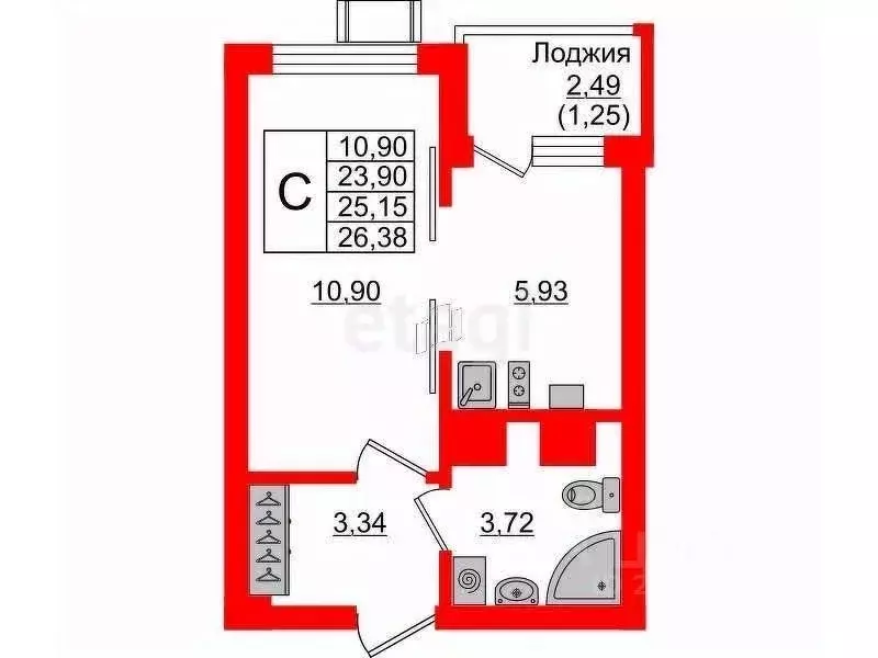 1-к кв. Калининградская область, Светлогорск Майский проезд, 5к3 (27.0 ... - Фото 2
