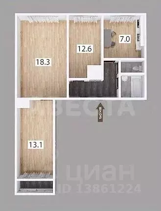3-к кв. Омская область, Омск Заозерный мкр, ул. Стрельникова, 1 (60.5 ... - Фото 1
