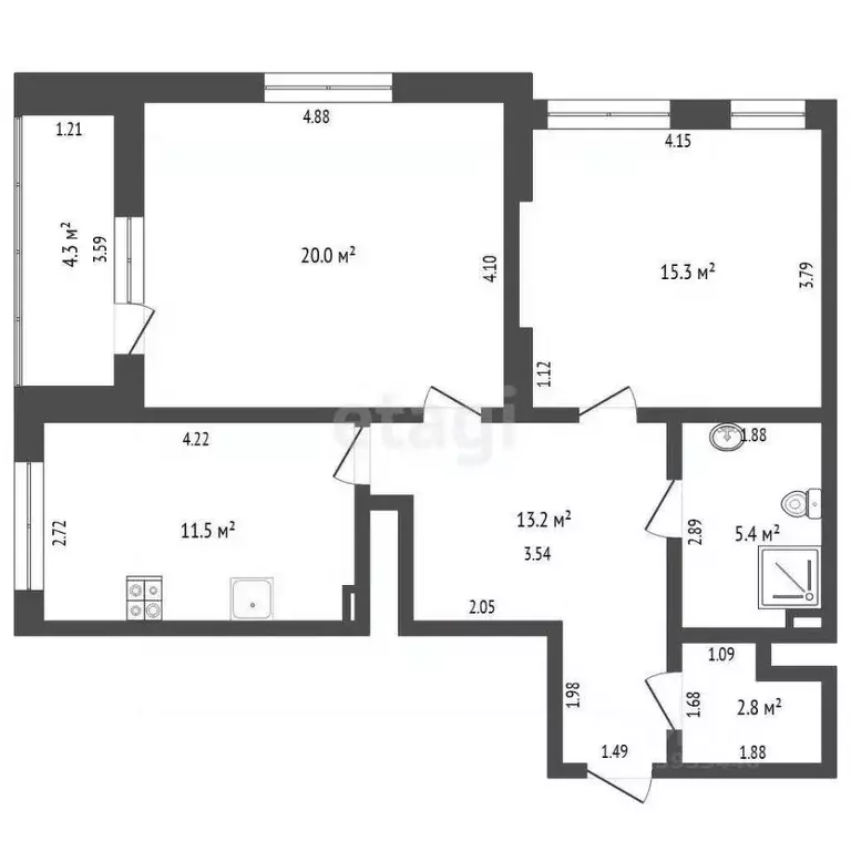 2-к кв. Тюменская область, Тюмень ул. Газовиков, 35 (70.0 м) - Фото 0