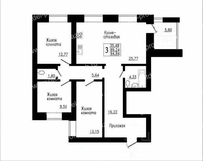3-к кв. Воронежская область, Семилуки ул. Маяковского, 31 (87.8 м) - Фото 0