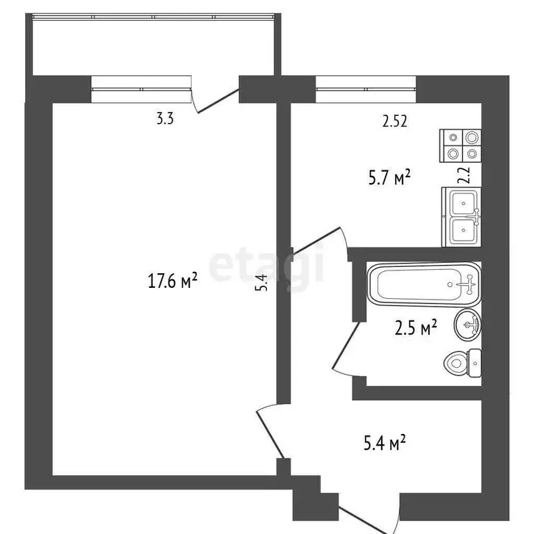 Квартира, 1 комната, 31.4 м - Фото 1