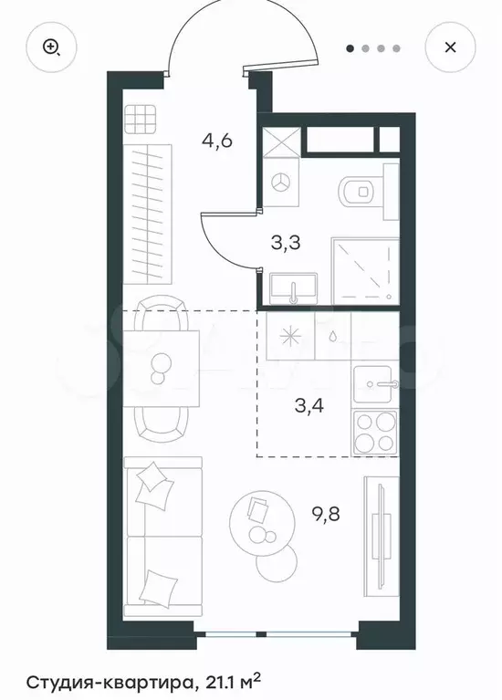 Квартира-студия, 21,1 м, 3/24 эт. - Фото 0
