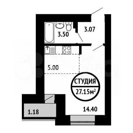 Квартира-студия, 27,2 м, 10/16 эт. - Фото 0