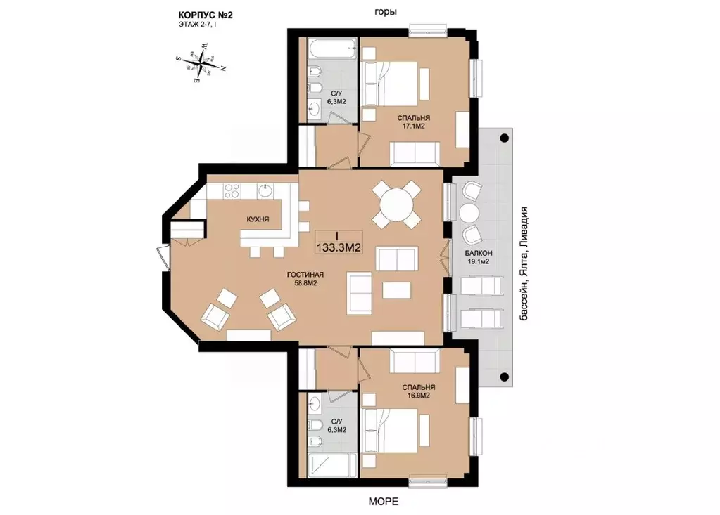 3-к кв. Крым, Ялта муниципальный округ, Ореанда пгт 60Гк2 (133.3 м) - Фото 1