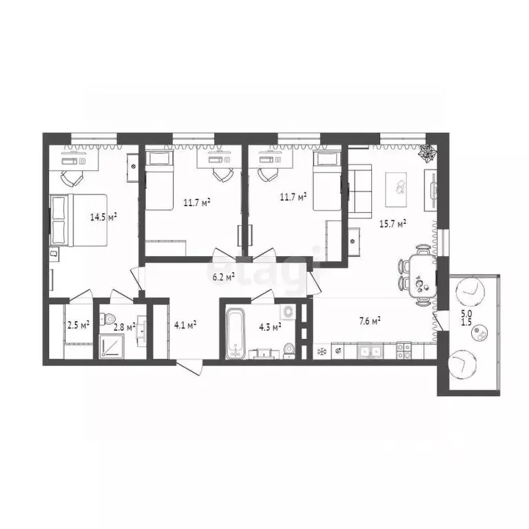 3-к кв. Тюменская область, Тюмень ул. Фармана Салманова, 16 (81.1 м) - Фото 2