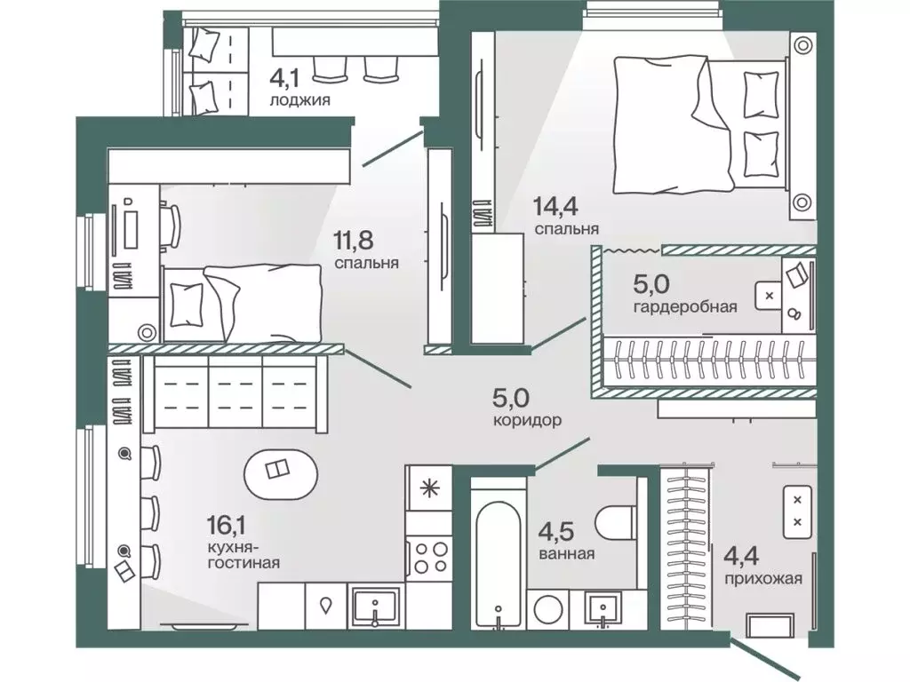 2-комнатная квартира: Тюмень, Ямская улица, 159с1 (63.26 м) - Фото 1