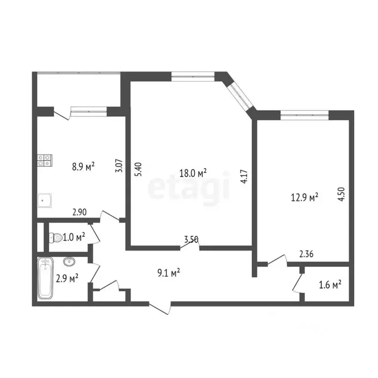 2-к кв. Ямало-Ненецкий АО, Новый Уренгой ул. Захаренкова, 2/6 (54.7 м) - Фото 1