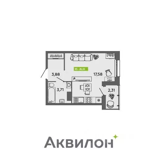 Студия Архангельская область, Архангельск 6-й мкр,  (26.33 м) - Фото 0