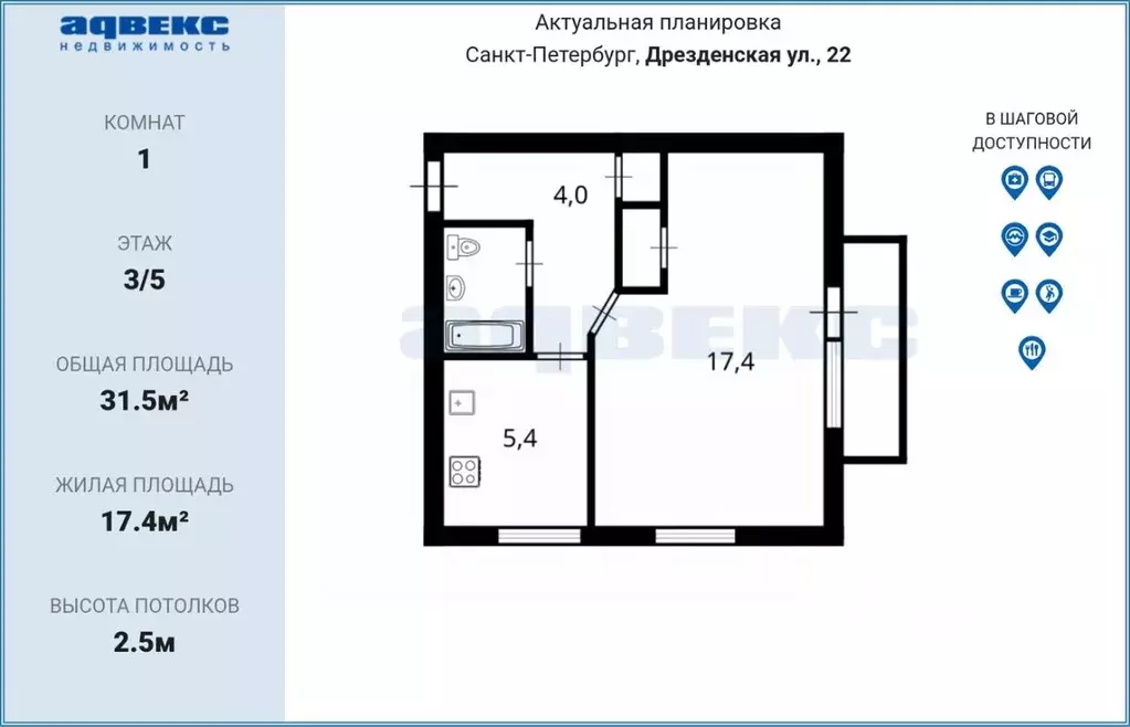 1-к кв. Санкт-Петербург Дрезденская ул., 22 (31.5 м) - Фото 2