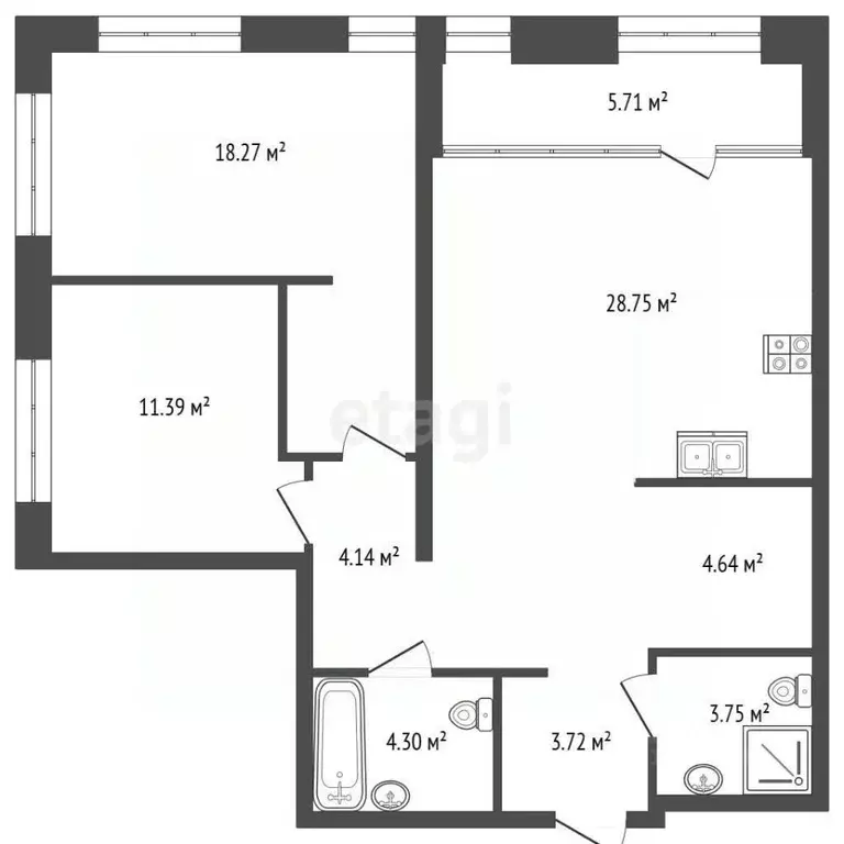 3-к кв. Тюменская область, Тюмень ул. Тимофея Чаркова, 93 (84.0 м) - Фото 2