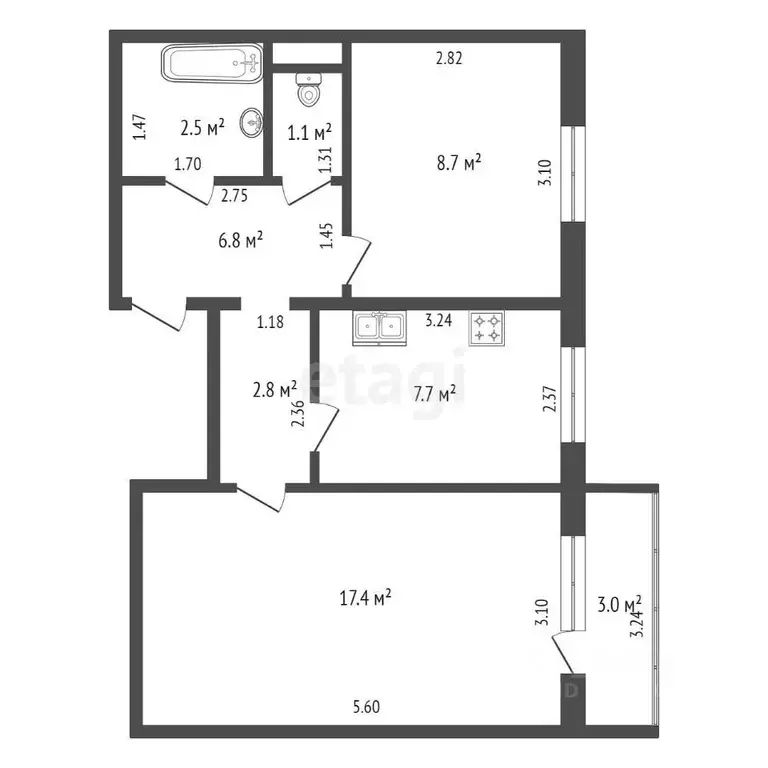 2-к кв. Забайкальский край, Чита ул. Евгения Гаюсана, 23 (44.2 м) - Фото 1