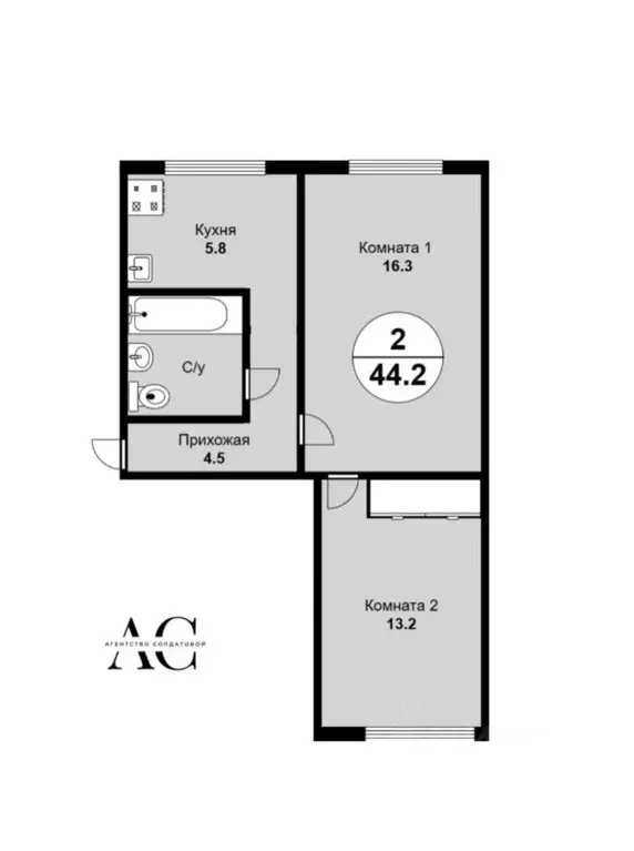 2-к кв. Свердловская область, Екатеринбург ул. Белореченская, 12 (44.2 ... - Фото 2