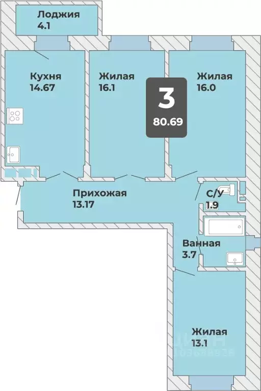 3-к кв. Чувашия, Чебоксары Новый Город мкр, ул. Новогородская (80.69 ... - Фото 0