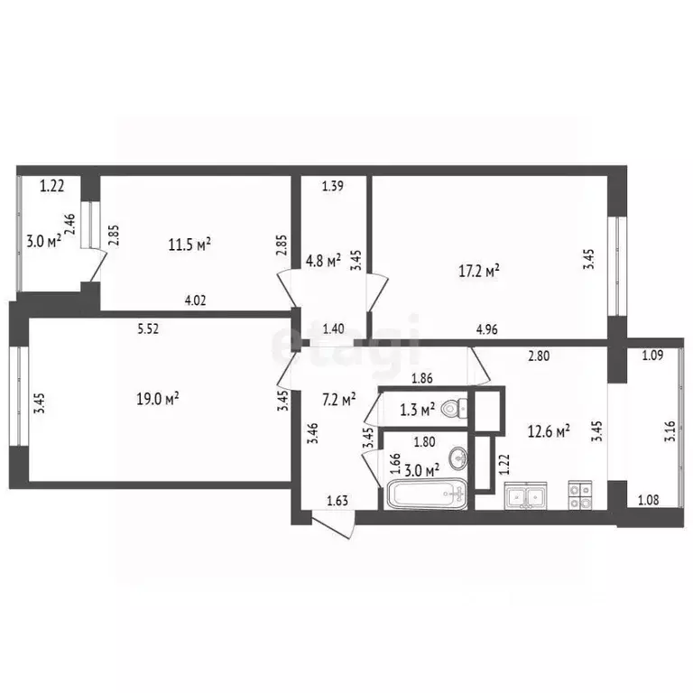 3-к кв. Смоленская область, Смоленск ул. Авиаторов, 3А (76.3 м) - Фото 1